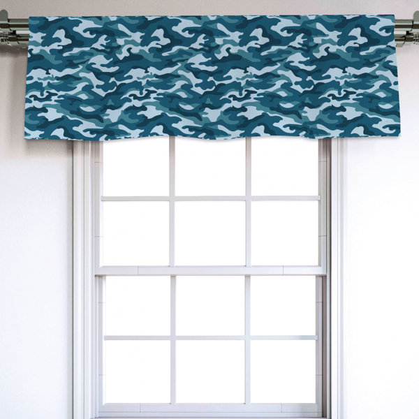 East Urban Home Camouflage Sateen Ruffled 54'' Window Valance in Teal